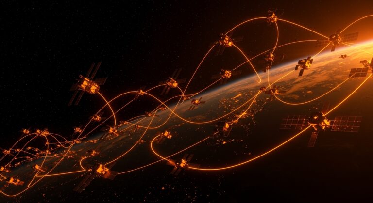 Representación conceptual de centros de datos orbitales de SpaceX y su impacto en la infraestructura cloud para startups tecnológicas.