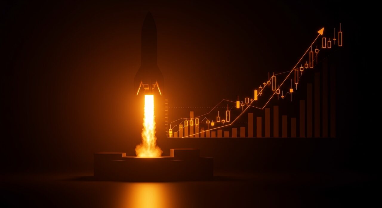 Cohete de SpaceX despegando hacia el espacio, simbolizando la salida a bolsa y la valoración de mercado de una startup tecnológica.