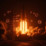 Representación conceptual de la SpaceX Starship y la iteración tecnológica en DeepTech, destacando el ciclo de aprendizaje y lanzamiento espacial.