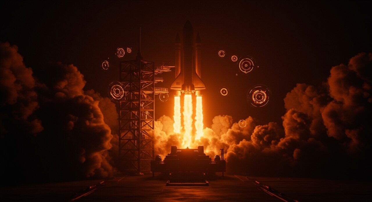Representación conceptual de la SpaceX Starship y la iteración tecnológica en DeepTech, destacando el ciclo de aprendizaje y lanzamiento espacial.