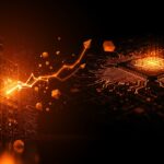 Concepto visual de PropTech y Real Estate Tech con fondos de inversión y arquitectura digital en colores naranja y negro.