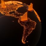 Mapa de calor digital representando el liderazgo de los ecosistemas startup en Brasil, Colombia y Chile según StartupBlink 2026.