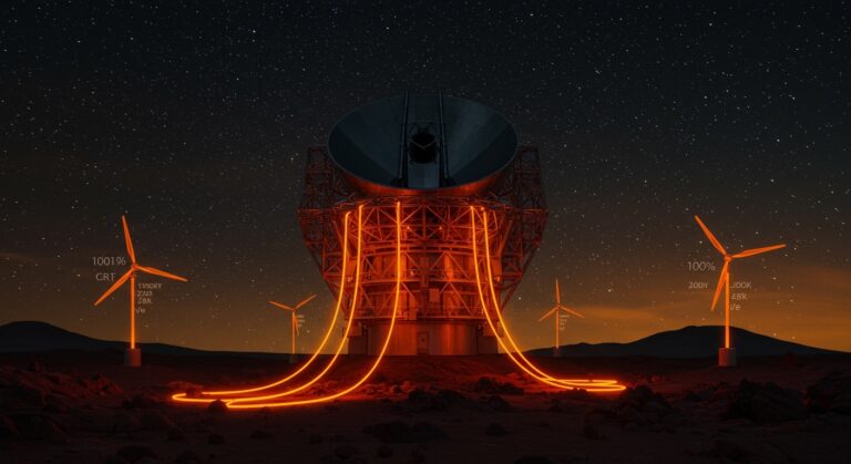 El telescopio AtLAST en el desierto de Atacama representando la innovación en sostenibilidad y tecnología espacial para startups.