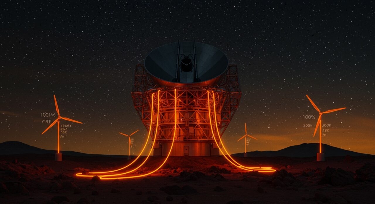 El telescopio AtLAST en el desierto de Atacama representando la innovación en sostenibilidad y tecnología espacial para startups.