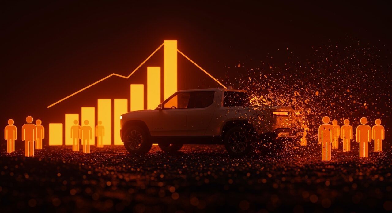 Representación conceptual de la Tesla Cybertruck en un entorno digital, analizando el product-market fit y la estrategia de precios en el mercado de EVs.
