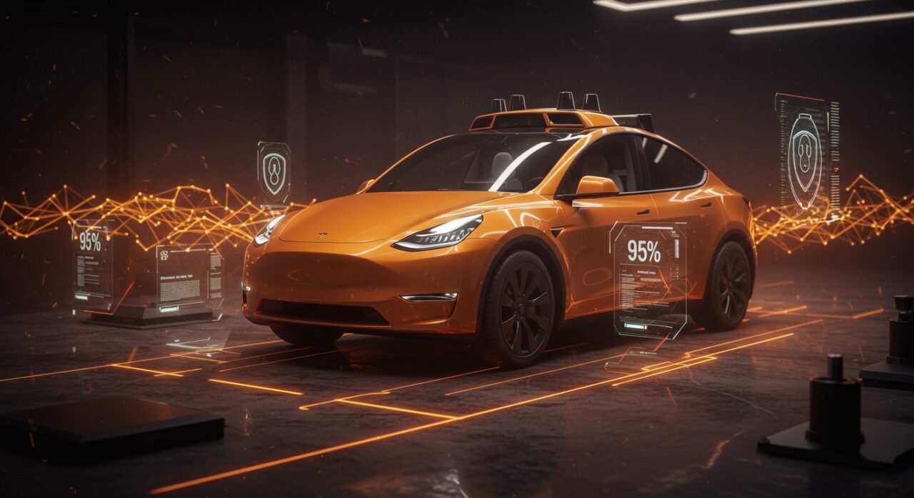 Tesla Model Y superando pruebas de seguridad ADAS de NHTSA 2026, representando el avance de la IA en la movilidad autónoma.