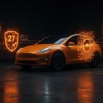 Tesla Model Y superando pruebas ADAS de NHTSA, simbolizando el avance en seguridad vial con IA y vehículos autónomos.