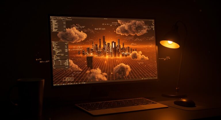 Visualización de renderizado atmosférico avanzado con Three.js y WebGL para startups tecnológicas.