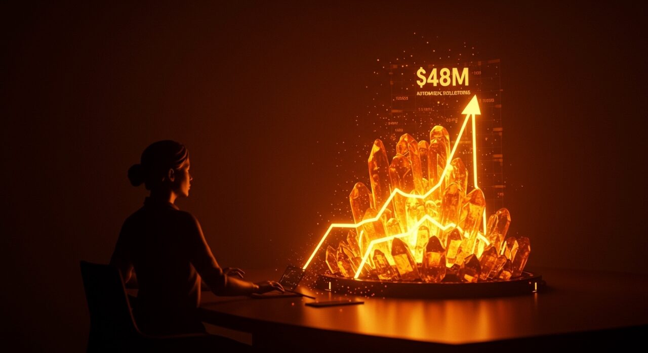 Concepto de fundraising fintech en LATAM con elementos de crecimiento financiero y tecnología de cobranza automatizada en tonos naranja y negro.