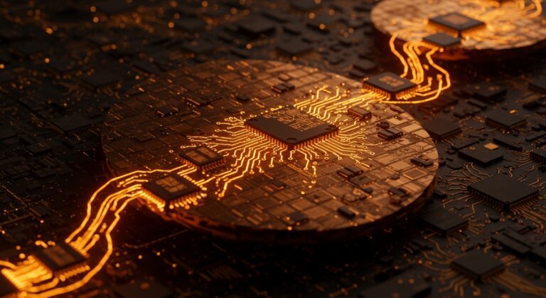 Representación conceptual de la cadena de suministro de chips de IA y semiconductores de TSMC en Taiwán y China.