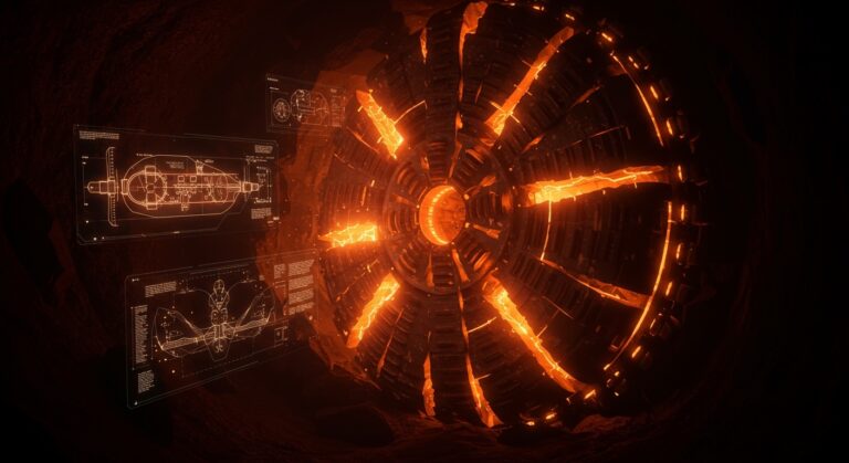 Tuneladora TBM de alta tecnología construyendo el túnel submarino de Génova, representando innovación en DeepTech e infraestructura urbana.
