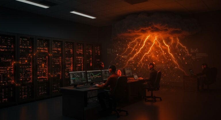 Servidor Ubuntu bajo ataque DDoS mostrando infraestructura protegida con medidas de redundancia en ambiente de producción startup.