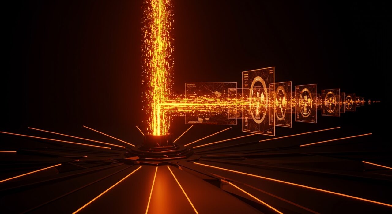 Representación visual del pivote de modelo de negocio de Vevo hacia canales FAST, simbolizando la evolución de la distribución digital y monetización de contenido.