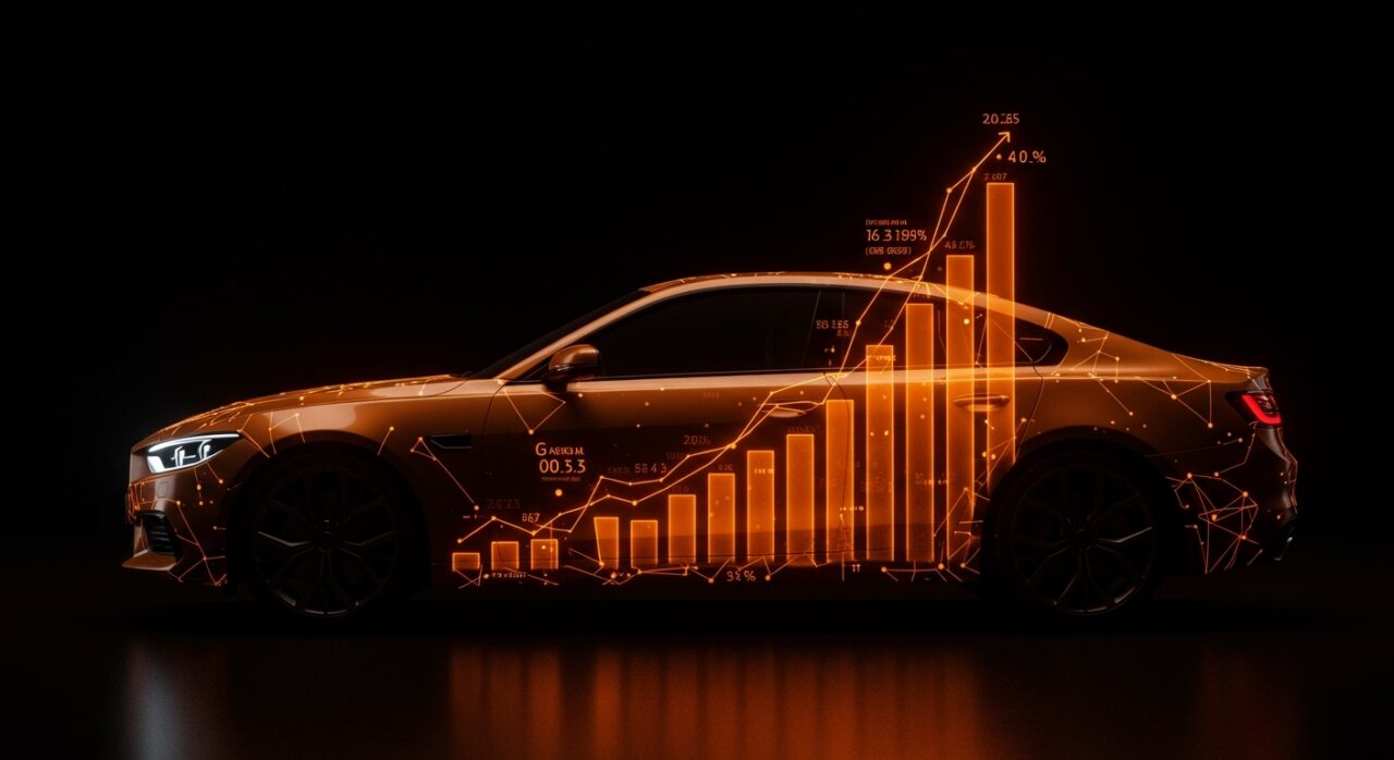 IA aplicada a concesionarias de autos, representando el crecimiento de la startup Volanti y la monetización basada en desempeño.