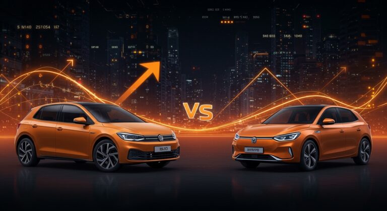 Comparativa visual entre Volkswagen ID. Polo y coche eléctrico chino destacando la estrategia competitiva en movilidad eléctrica en Europa.