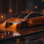 Robotaxi autónomo enfrentando condiciones climáticas adversas, representando los edge cases de la IA y la robótica en startups tecnológicas.