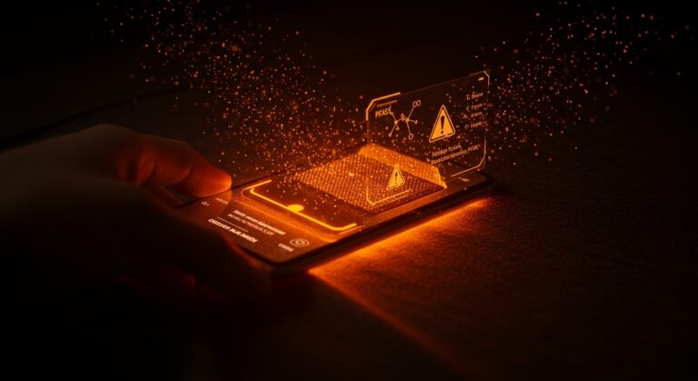 Wove app escaneando textiles para detectar PFAS y microplásticos, representando la innovación en HealthTech y sostenibilidad textil.