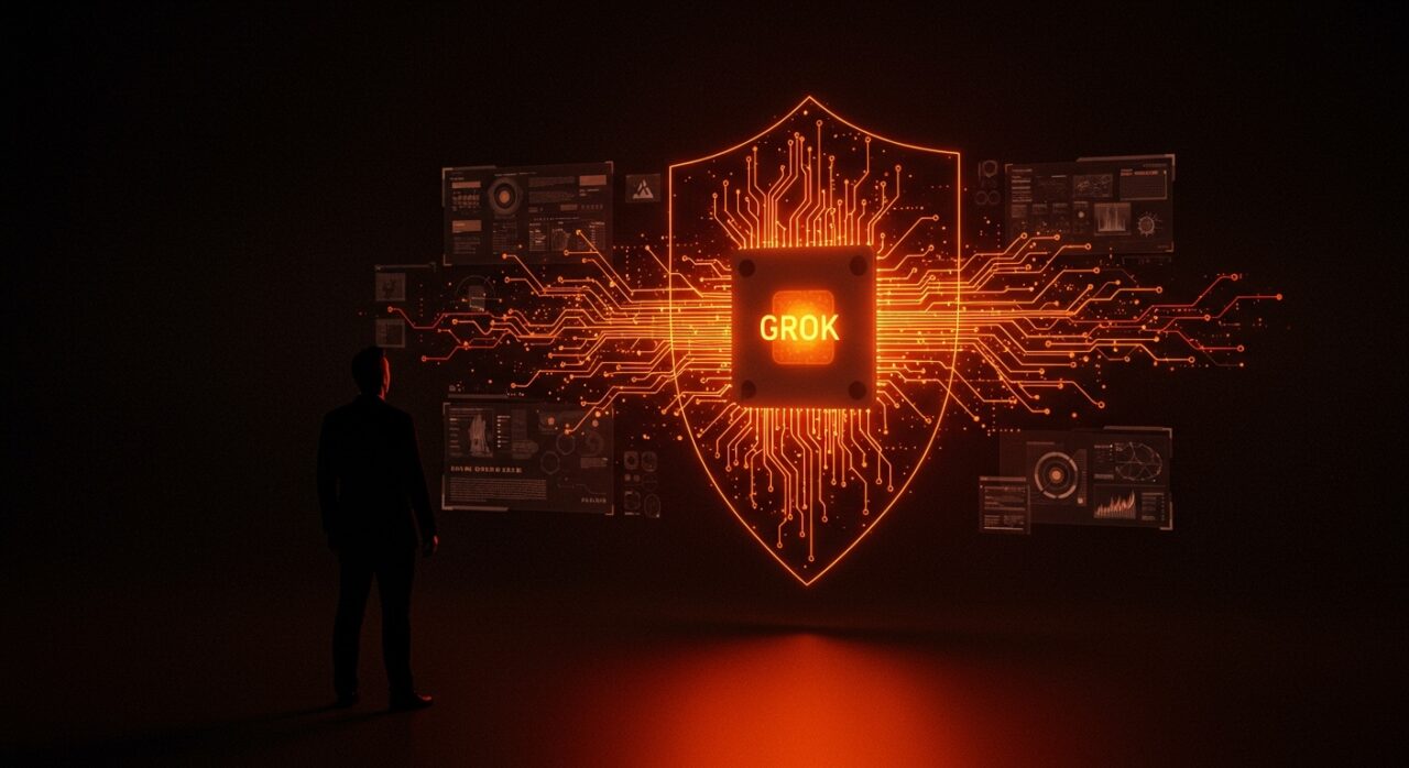 Elon Musk y xAI usando modelos de OpenAI para Grok, ilustración conceptual de destilación y propiedad intelectual en startups de inteligencia artificial.