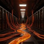 Infraestructura de neocloud y centros de datos con GPUs para startups de IA, representando la inversión masiva en computación en la nube.