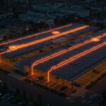 Paneles solares en parkings urbanos de Zaragoza, representando la transición energética y la infraestructura de smart cities.