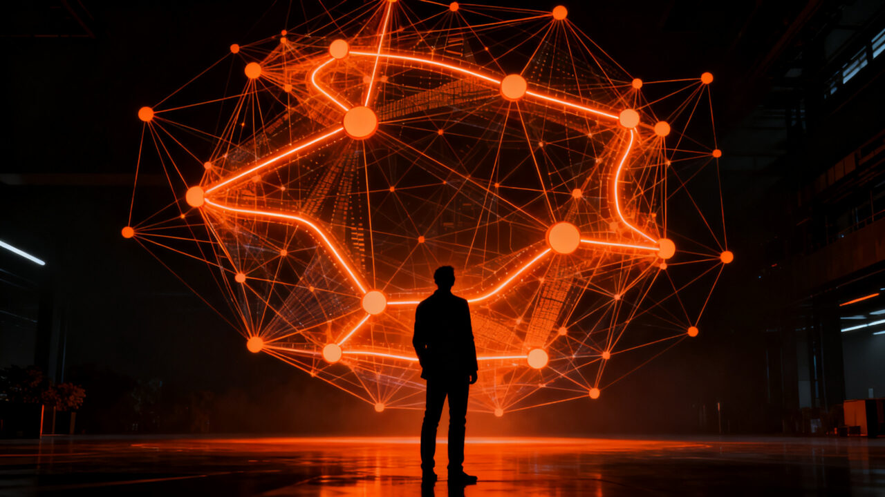 Emprendedor analizando redes de IA causal en un entorno de inversión startup, representando el futuro de la financiación tecnológica.
