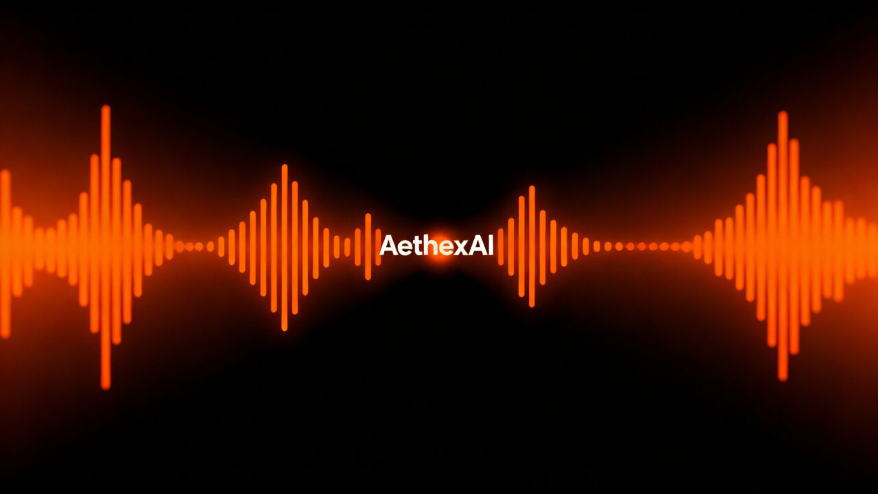 IA de voz de AethexAI para mercados emergentes, mostrando ondas de sonido digitales y tecnología de voice AI eficiente con baja latencia.