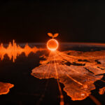 Visualización de voice AI de AethexAI con ondas de sonido naranja transformándose en datos digitales, representando inversión pre-seed de $3M para IA conversacional en mercados emergentes de África y Medio Oriente.