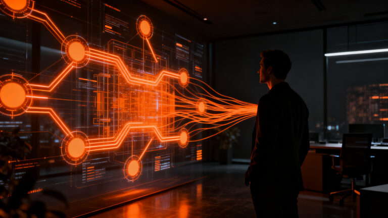 Agentes de IA autónomos optimizando la productividad y automatización en el entorno de una startup tecnológica.