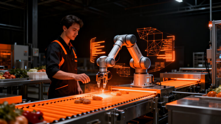 Automatización agroalimentaria con cobots, representando la digitalización y eficiencia operativa en el sector agritech.