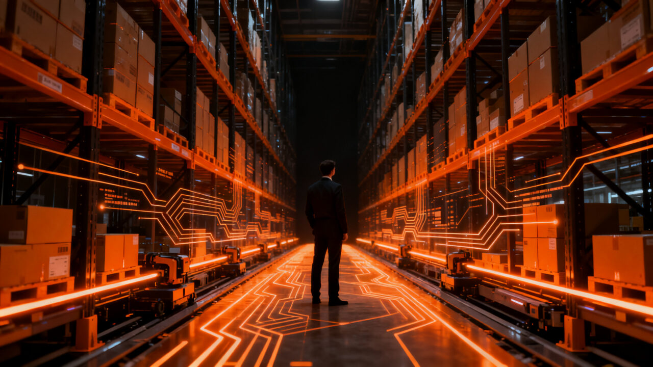 Automatización de almacenes logísticos en México, representando el crecimiento del e-commerce y supply chain tech para 2026.