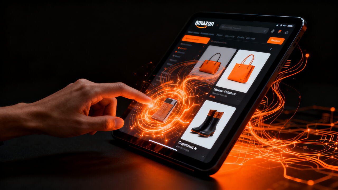Búsqueda con IA de Amazon mostrando productos generados para encontrar los reales, innovación en retailtech y ecommerce.