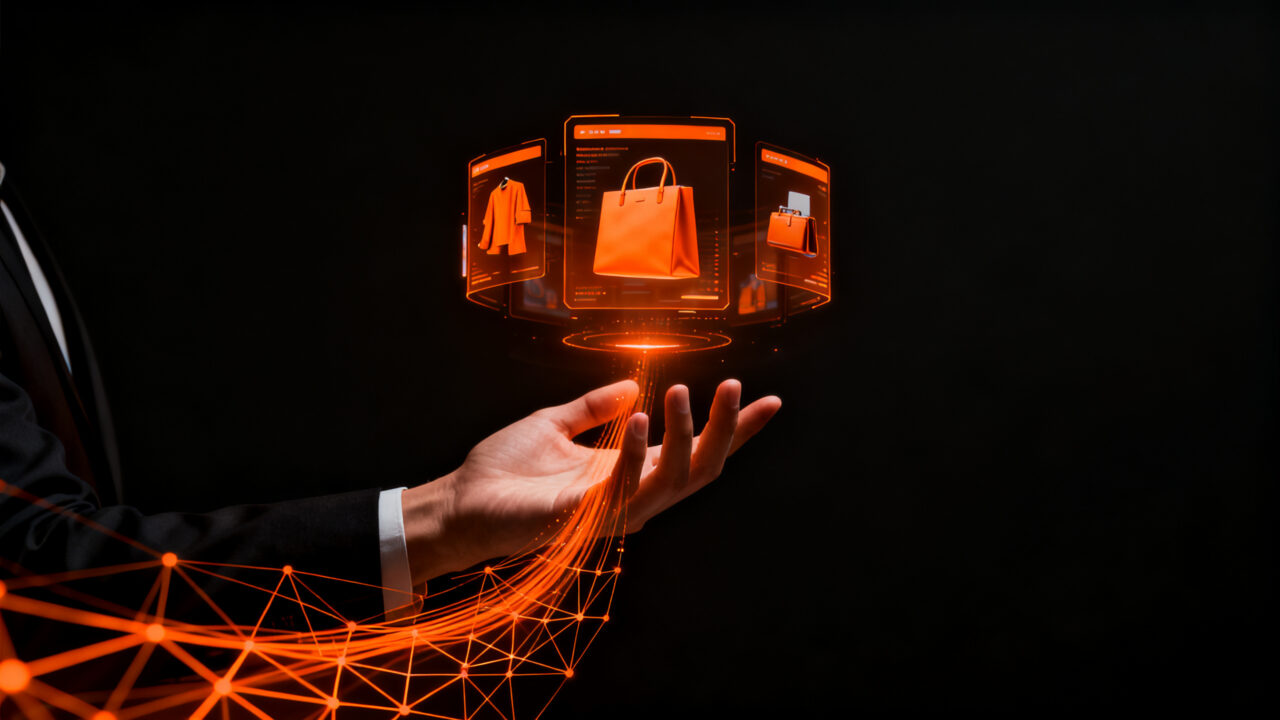 Fundador de e-commerce interactuando con imágenes generadas por IA, representando el impacto de la tecnología visual de Amazon en el retail.