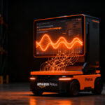 Robot de almacén Amazon Proteus con inteligencia artificial y comunicación en lenguaje natural, representando la automatización logística y el futuro del retailtech.