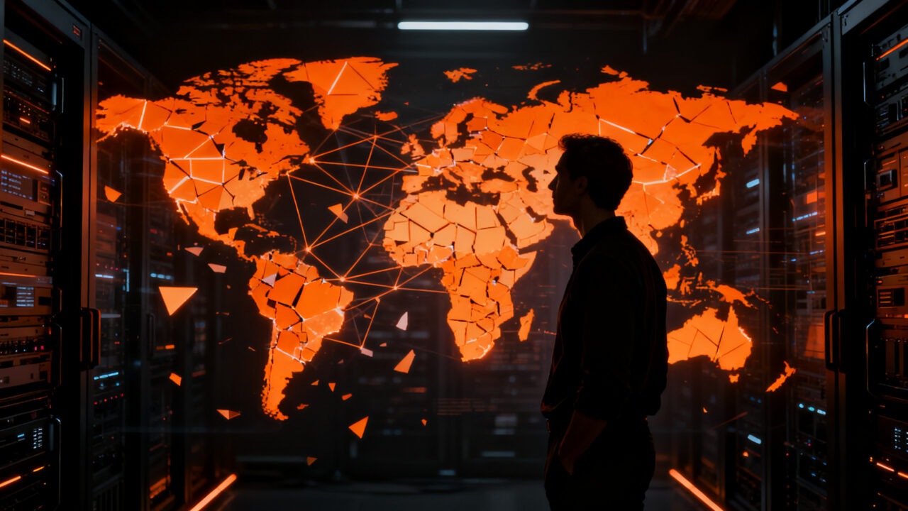 Impacto de las restricciones de IA en startups: fundador analizando soberanía tecnológica y riesgos geopolíticos.