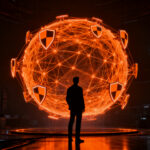 Founder de startup analizando una red neuronal de seguridad IA, representando la ventaja competitiva de la seguridad en modelos de lenguaje en 2026.