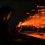 Figura humana utilizando Apple Intelligence en iPhone para automatizar tareas de startup y mejorar la productividad.