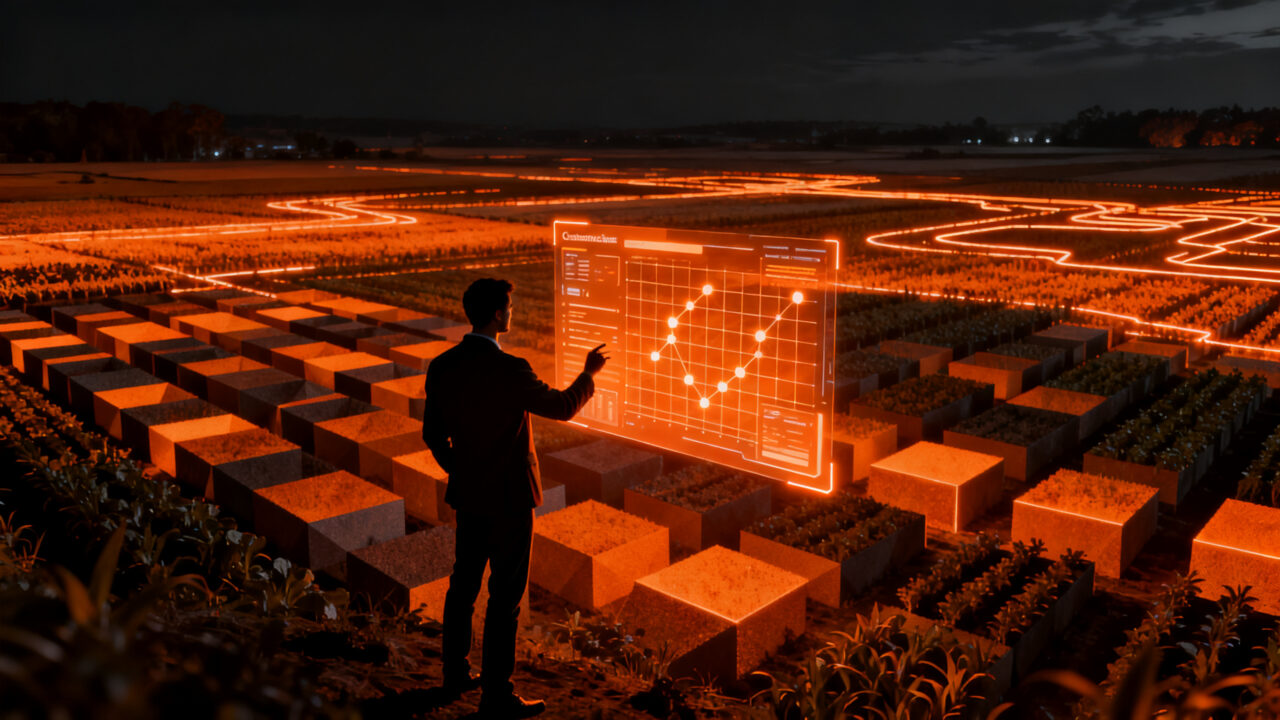 Hiroki Tomiyasu gestionando 100 hectáreas de cultivo en Japón con inteligencia artificial y herramientas no-code, simbolizando la automatización agrícola.