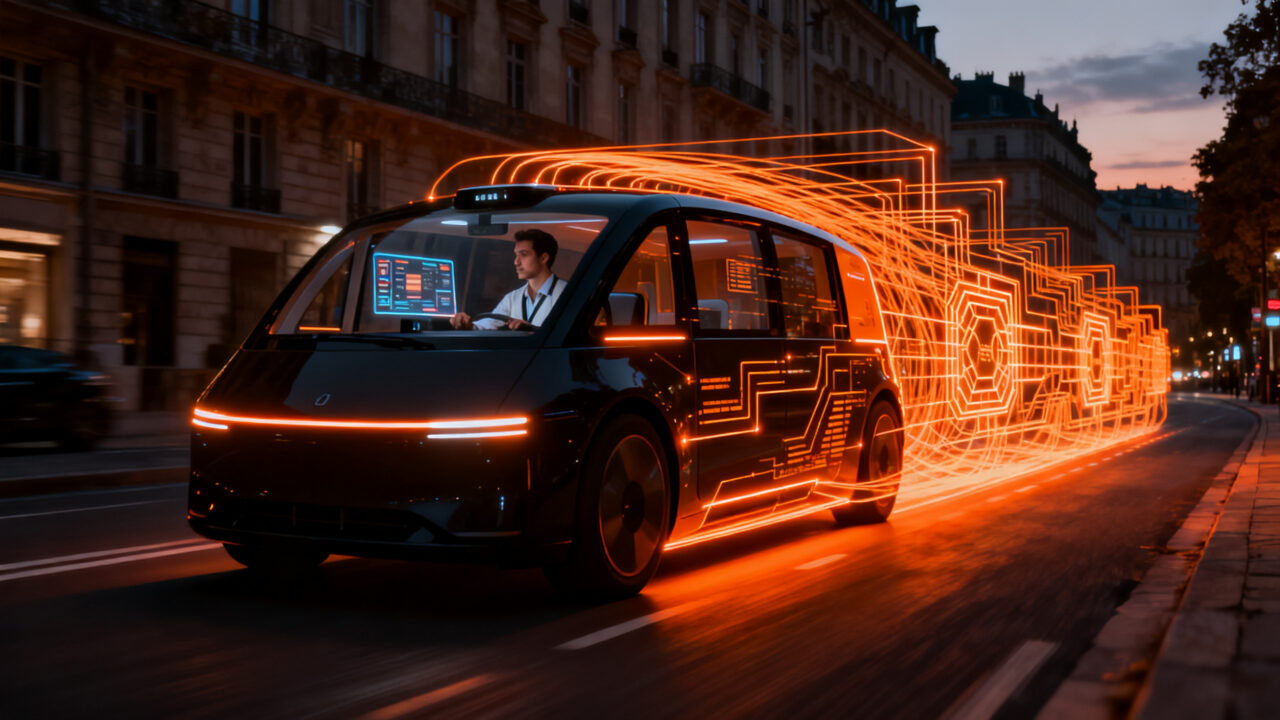 Robotaxi autónomo de Baidu Apollo Go operando en calles suizas representando la expansión de movilidad inteligente Nivel 4 en Europa.