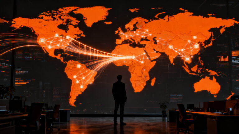 Integración bancaria y expansión fintech en LatAm, representando la adquisición de clientes y pagos transfronterizos entre Asia y Latinoamérica.