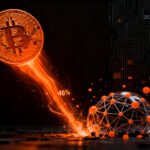 Bitcoin cayendo dramáticamente con rotación de capital hacia inteligencia artificial, representando el invierno cripto 2026 y tendencias del mercado tecnológico.