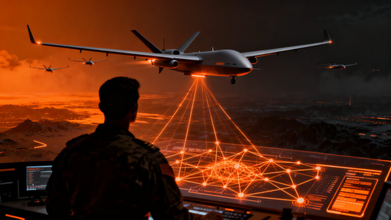 Dron autónomo Boeing MQ-28 Ghost Bat en misión de defensa aérea, simbolizando la competencia tecnológica con Helsing y la innovación en el sector de defensa europeo.