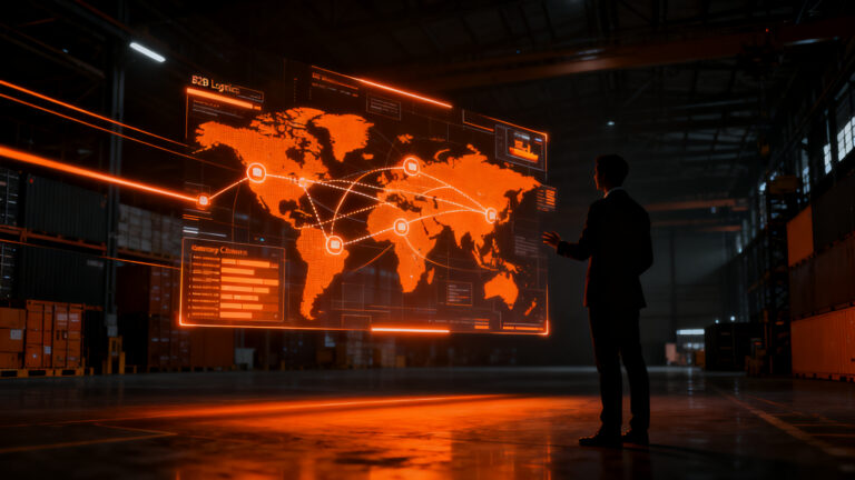 Plataforma logística B2B digitalizando el transporte internacional con automatización SaaS para empresas.