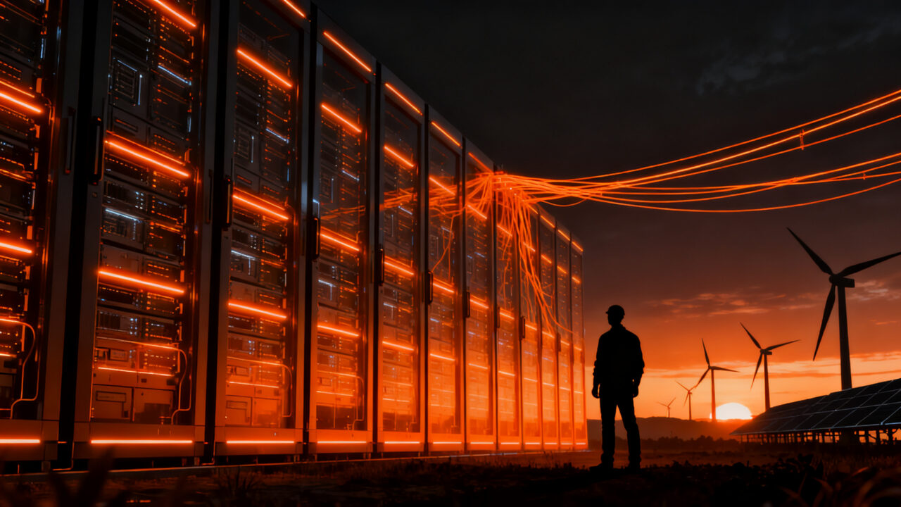 Centro de datos de IA impulsado por energía renovable en China, representando sostenibilidad y escalabilidad tecnológica.