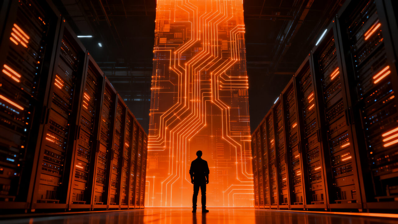 Infraestructura de centros de datos de IA en China, representando la independencia tecnológica y el mercado de semiconductores sin Nvidia.