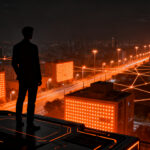 Infraestructura de ciudades inteligentes con tecnología LED, representando la eficiencia energética y oportunidades para startups en IoT.