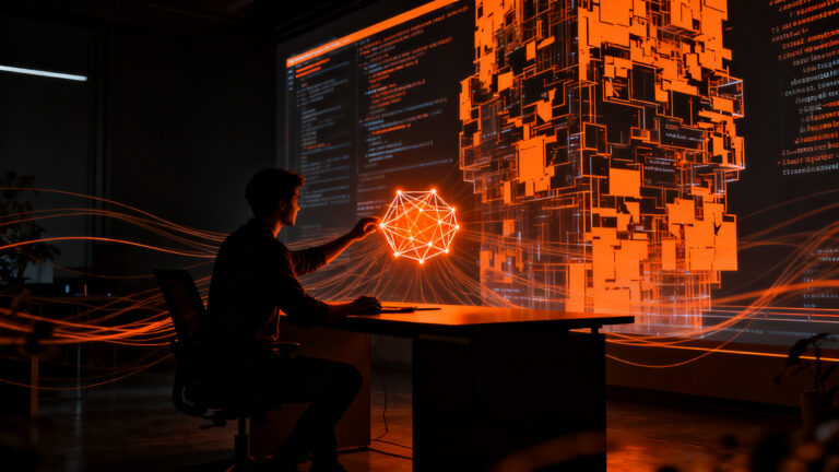 Auditoría de ciberseguridad SaaS mediante IA, visualizando la detección de vulnerabilidades en código complejo.
