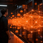 Equipo de ingenieros blockchain trabajando en infraestructura financiera para el sector fintech startup.