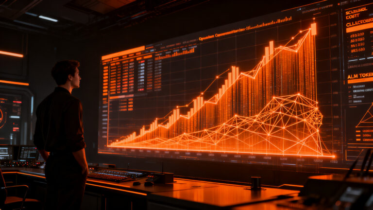 Director financiero analizando gráficos de costos de IA en una interfaz digital, optimizando el gasto operativo en startups.