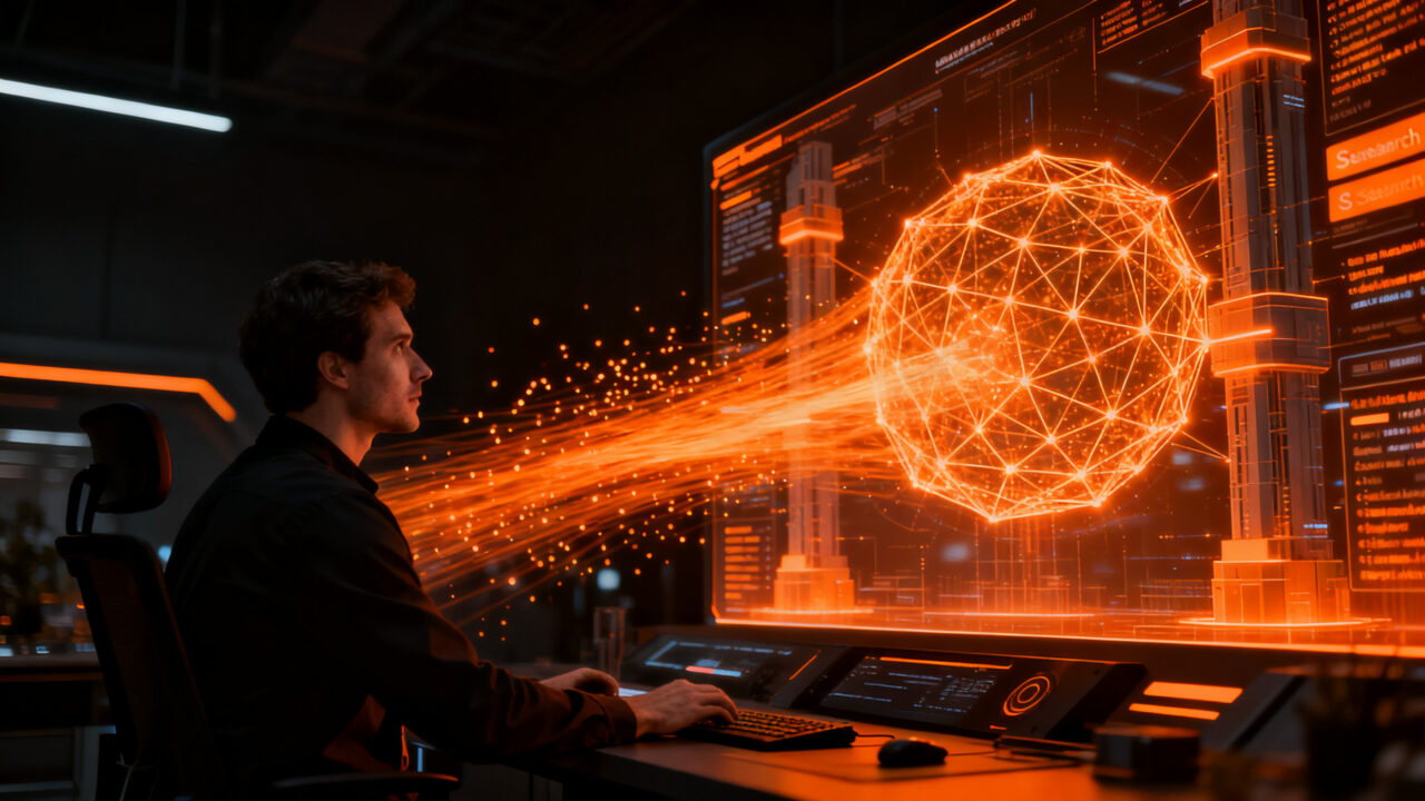 Agente de IA empresarial procesando grandes volúmenes de datos con Couchbase para escalabilidad en tiempo real.