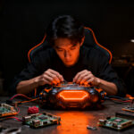 Un maker construyendo un cyberdeck personalizado con Raspberry Pi, representando el movimiento DIY y la soberanía tecnológica.